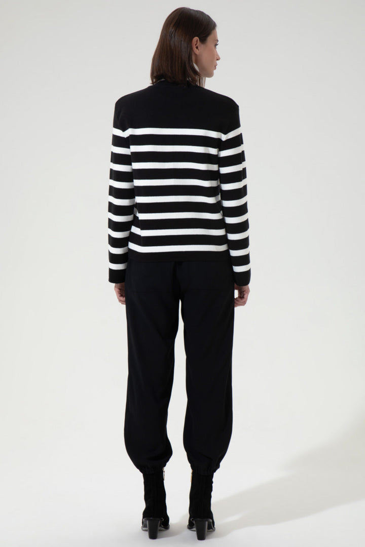 Lines Striped High-Neck Knit Sweater