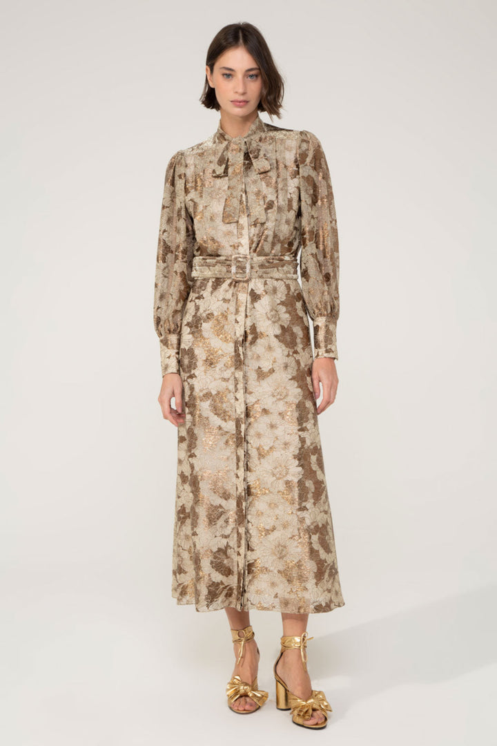 Gwyneth Long Sleeve Gold Dress