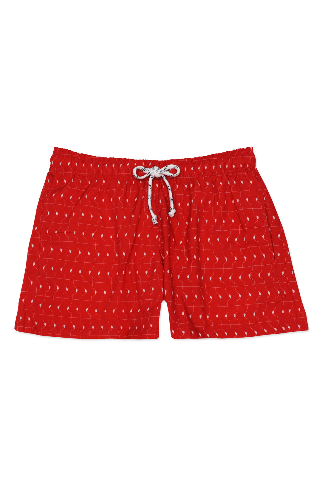 Red shorts with white pattern 