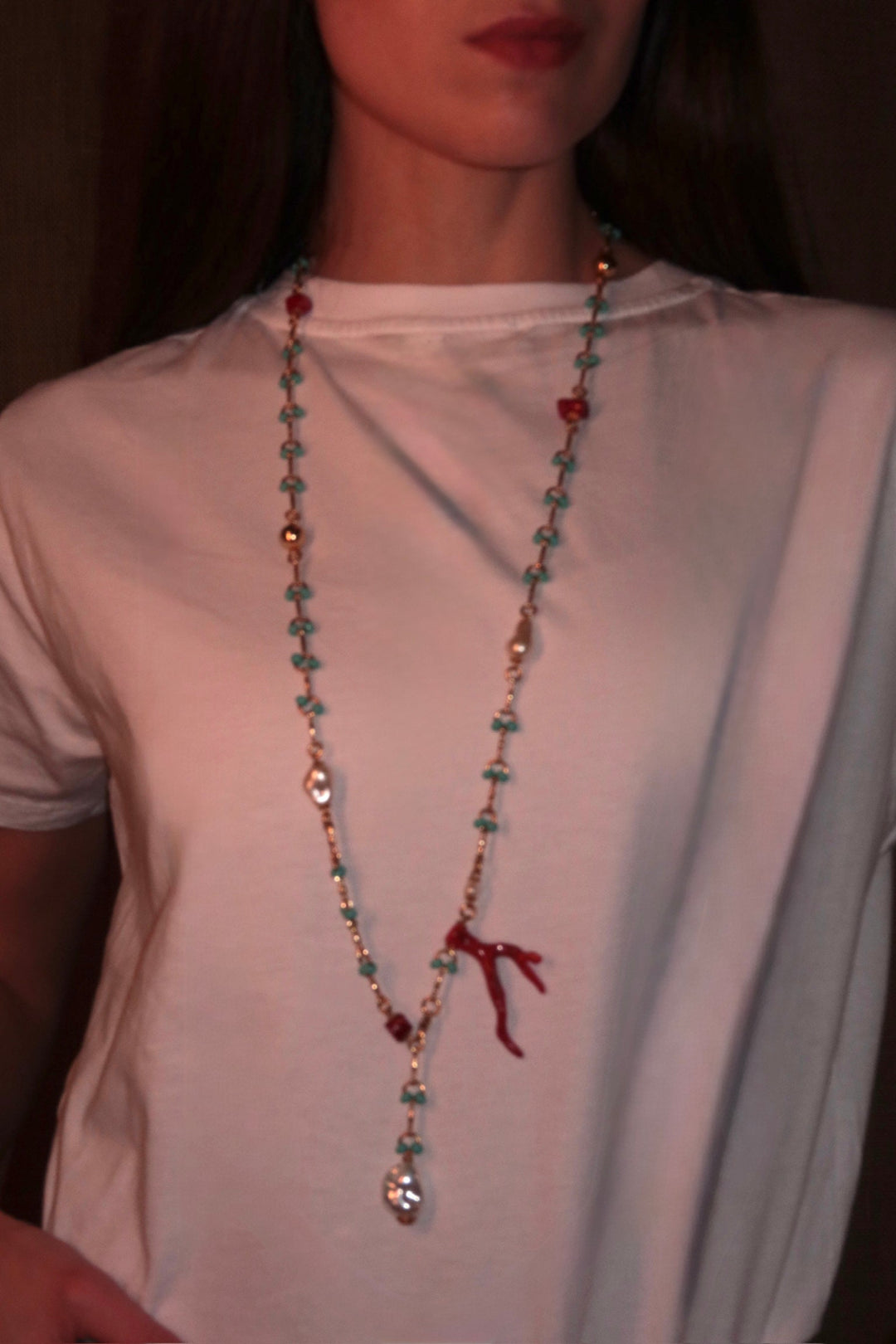 Long Necklace with Pearl Sticks