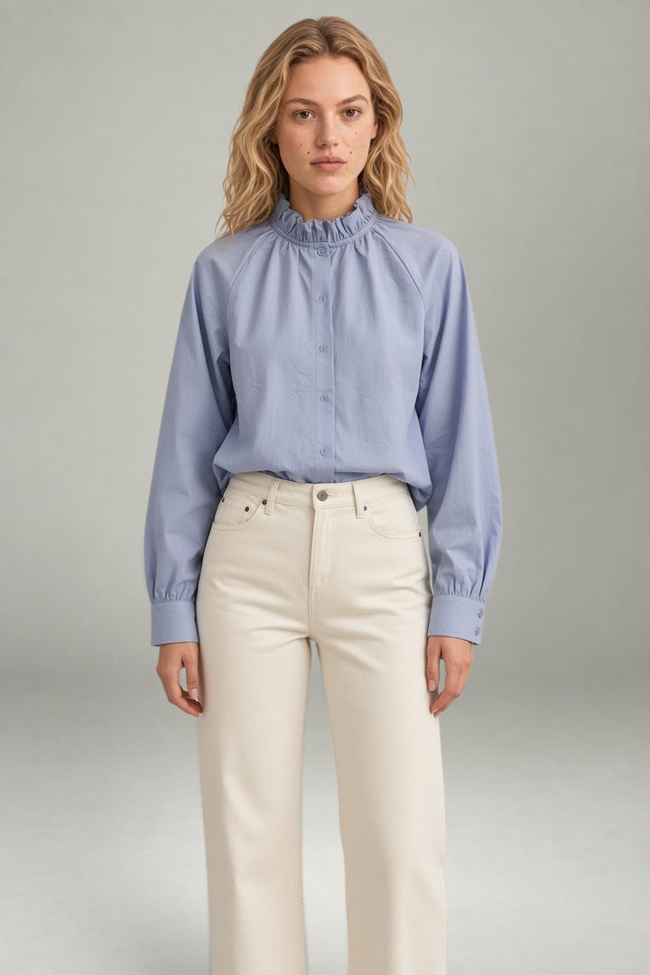 Clara Ruffle Blouse Dusty Blue