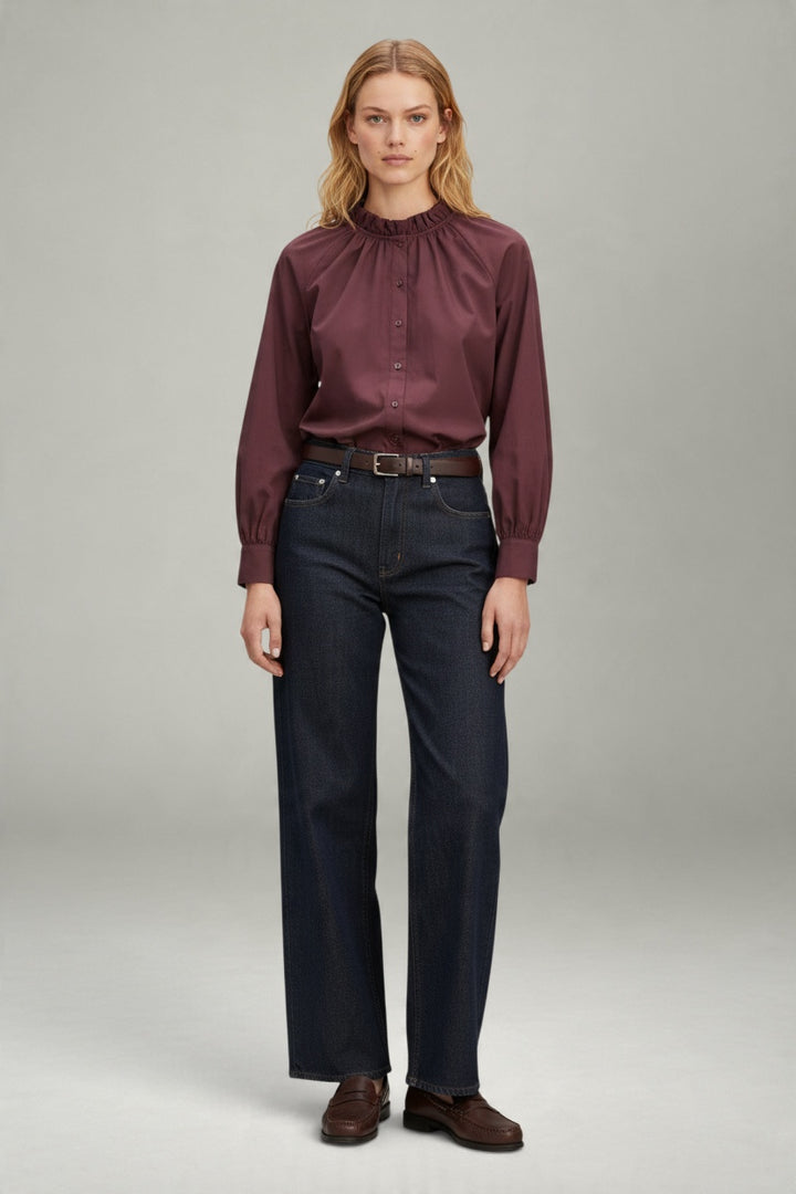 Clara Ruffle Blouse Burgundy