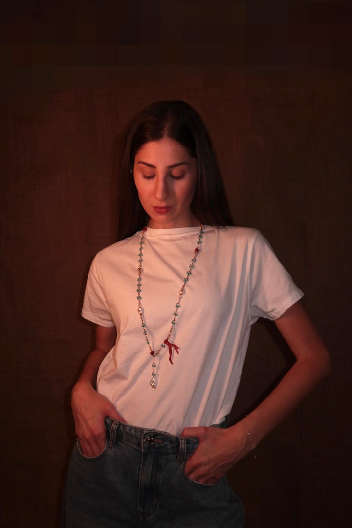 Long Necklace with Pearl Sticks