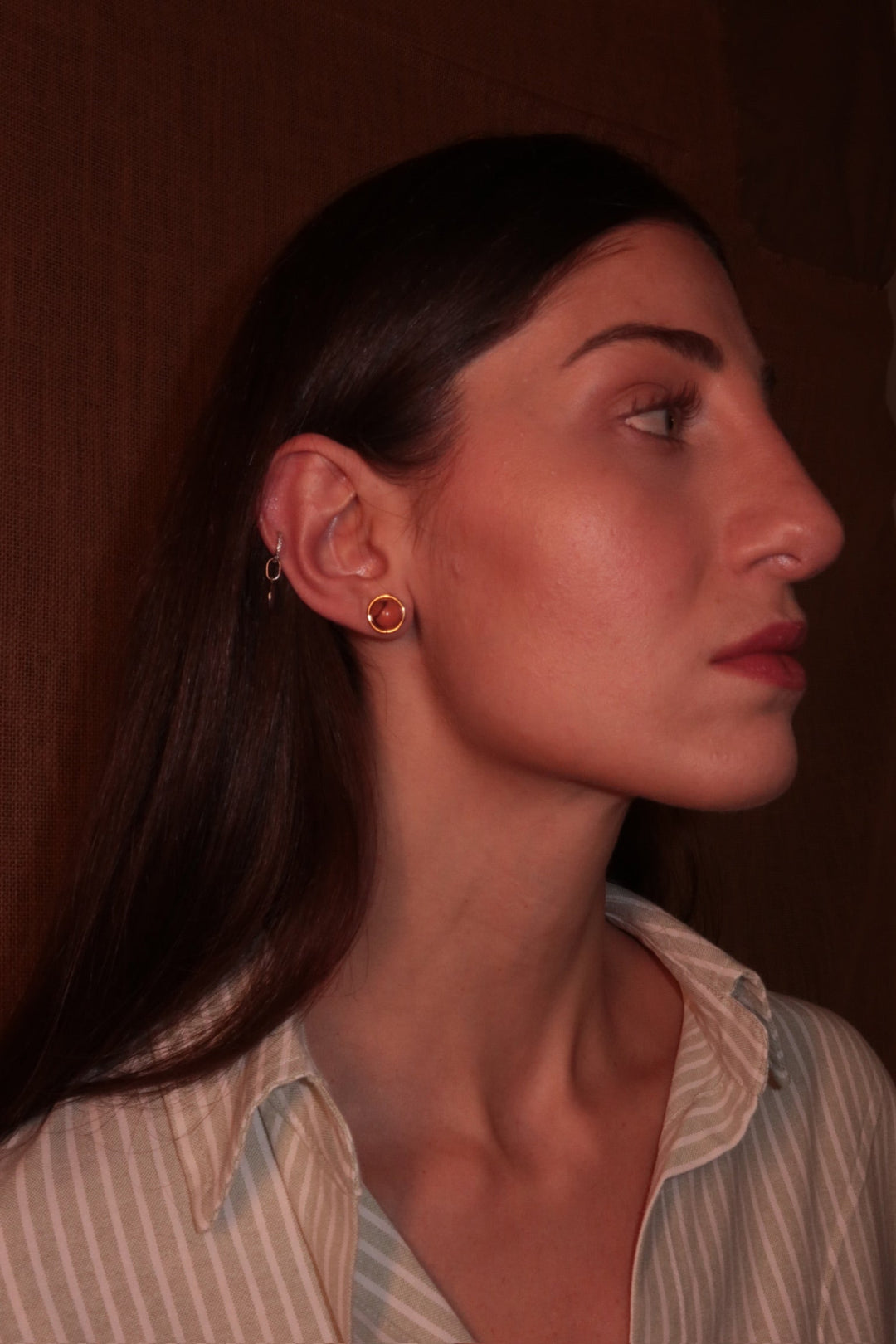 Botton Earrings in Coral