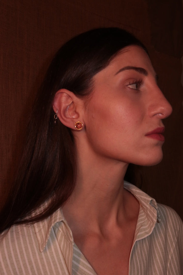 Botton Earrings in Coral