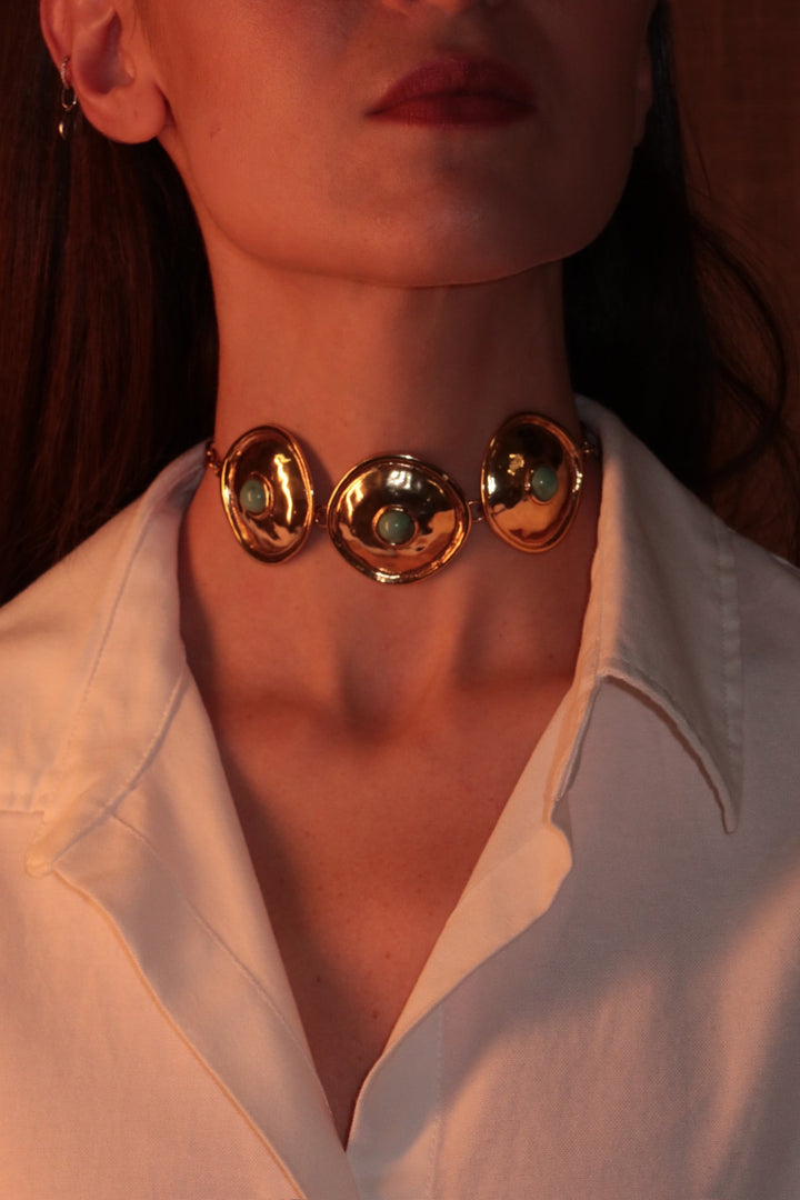 Gold Necklace with Turquoise Stone