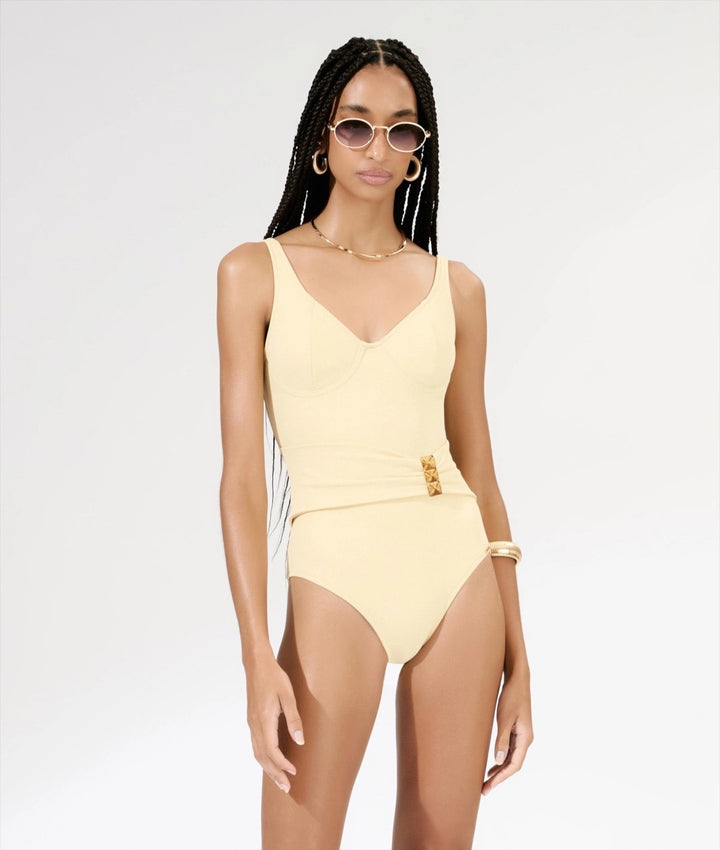 Soft Yellow Structured Triangle Swimsuit