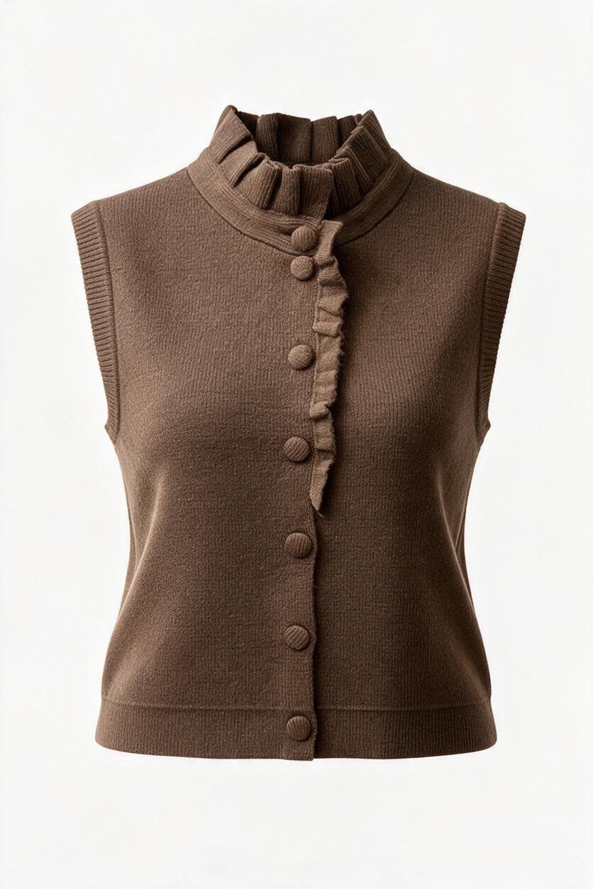 Gigi Ruffle Knit Vest Mocha