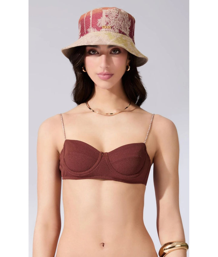 High Leg Retro Cup Brown Bikini