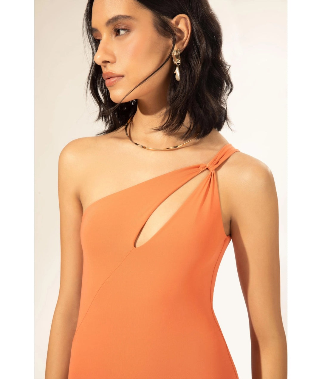 Salmon One Shoulder Cut out Swimsuit