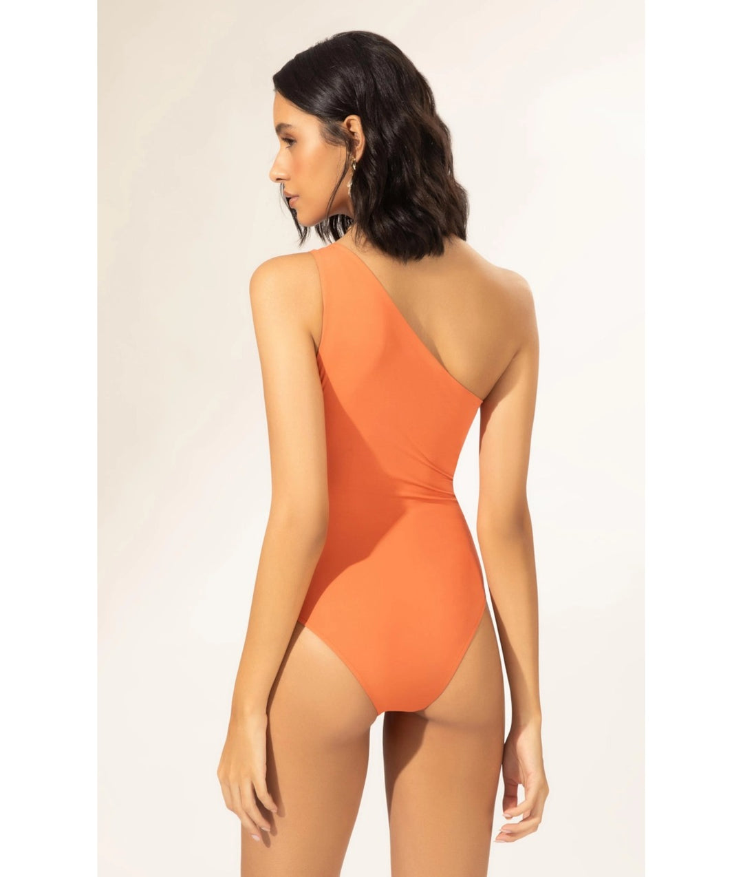 Salmon One Shoulder Cut out Swimsuit