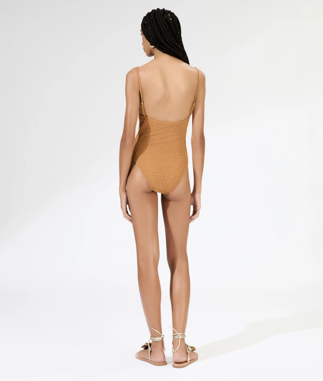Caramel Textured Deep V Swimsuit