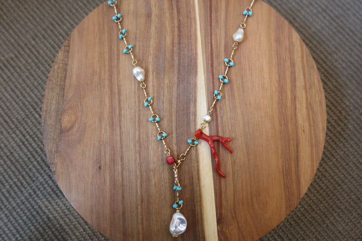 Long Necklace with Pearl Sticks