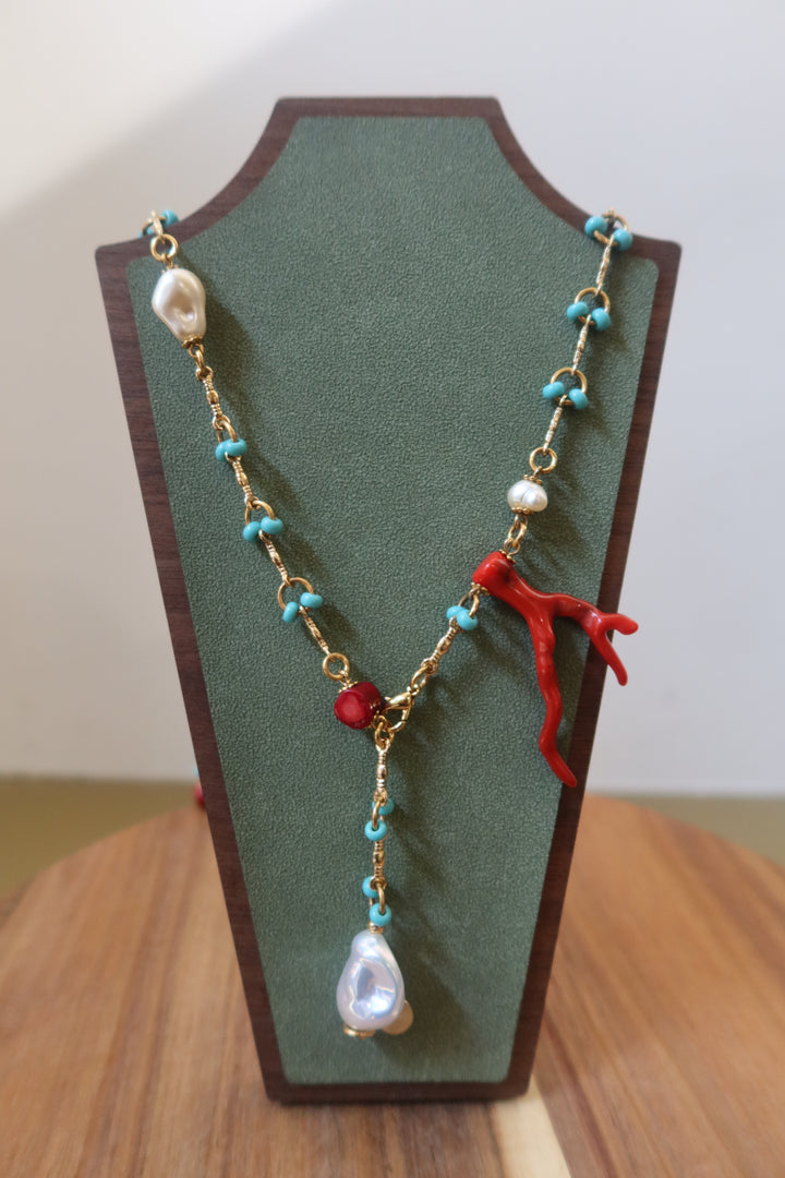 Long Necklace with Pearl Sticks