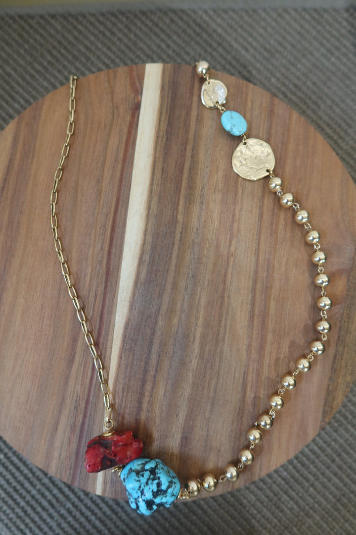 Golden Bead Necklace with Shells