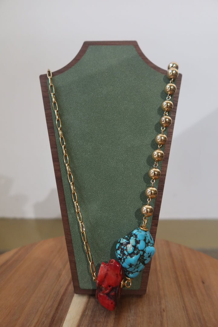 Golden Bead Necklace with Shells