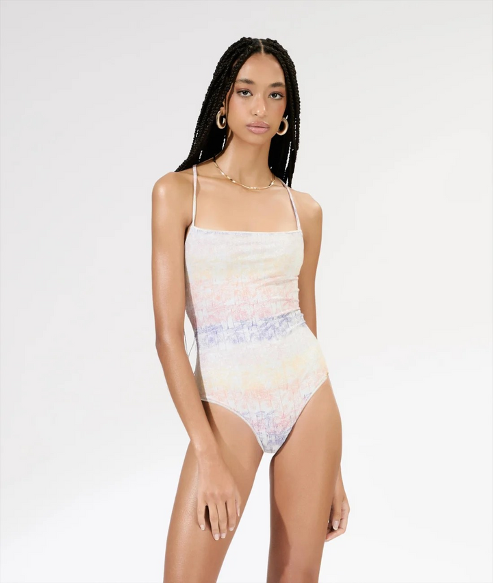 Natural Palm Twist-Tie One-Piece Swimsuit
