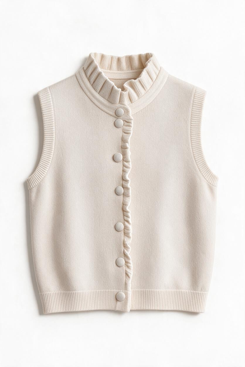 Gigi Ruffle Knit Vest Ivory