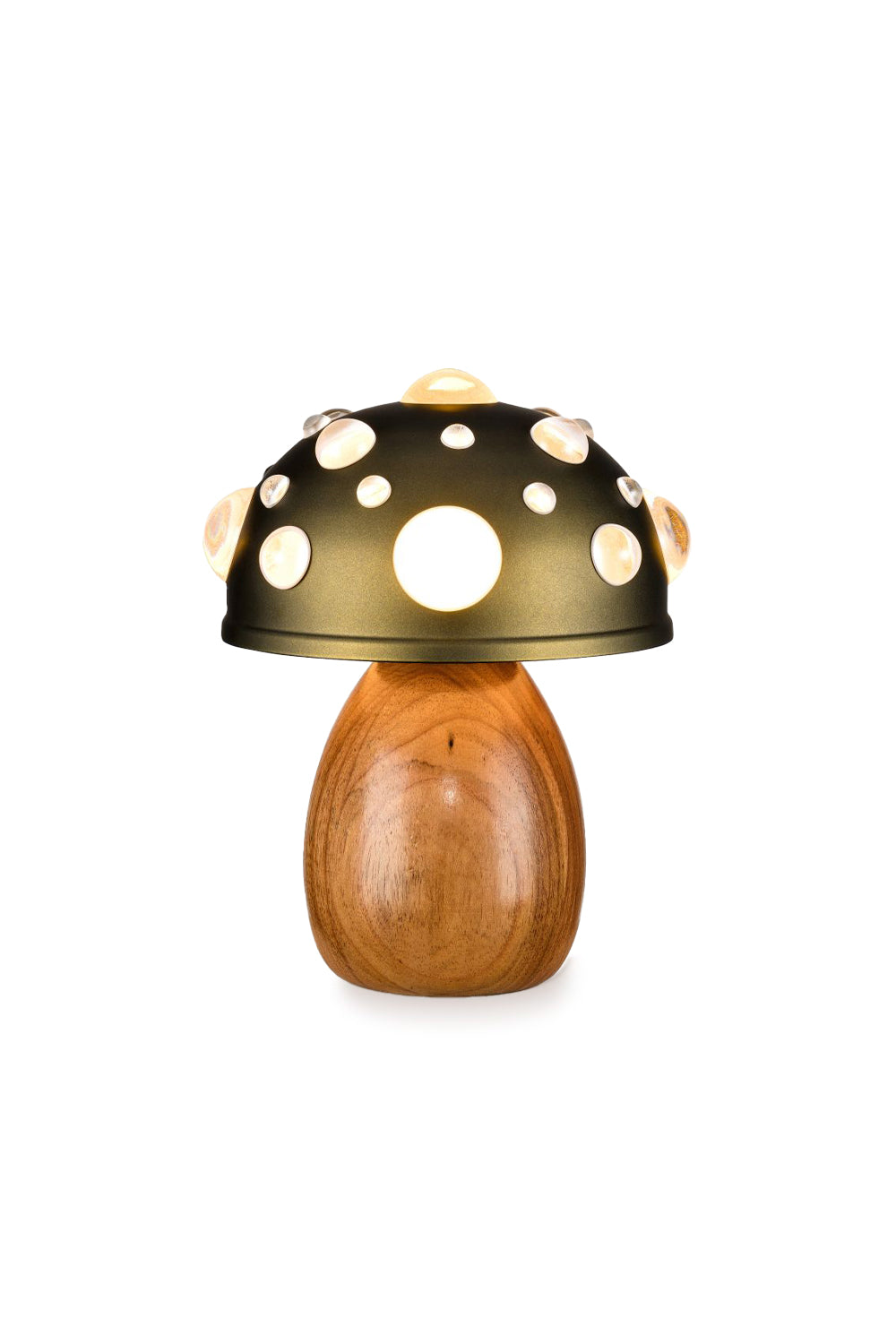 Mini lampada a fungo verde oliva con legno di Freijo