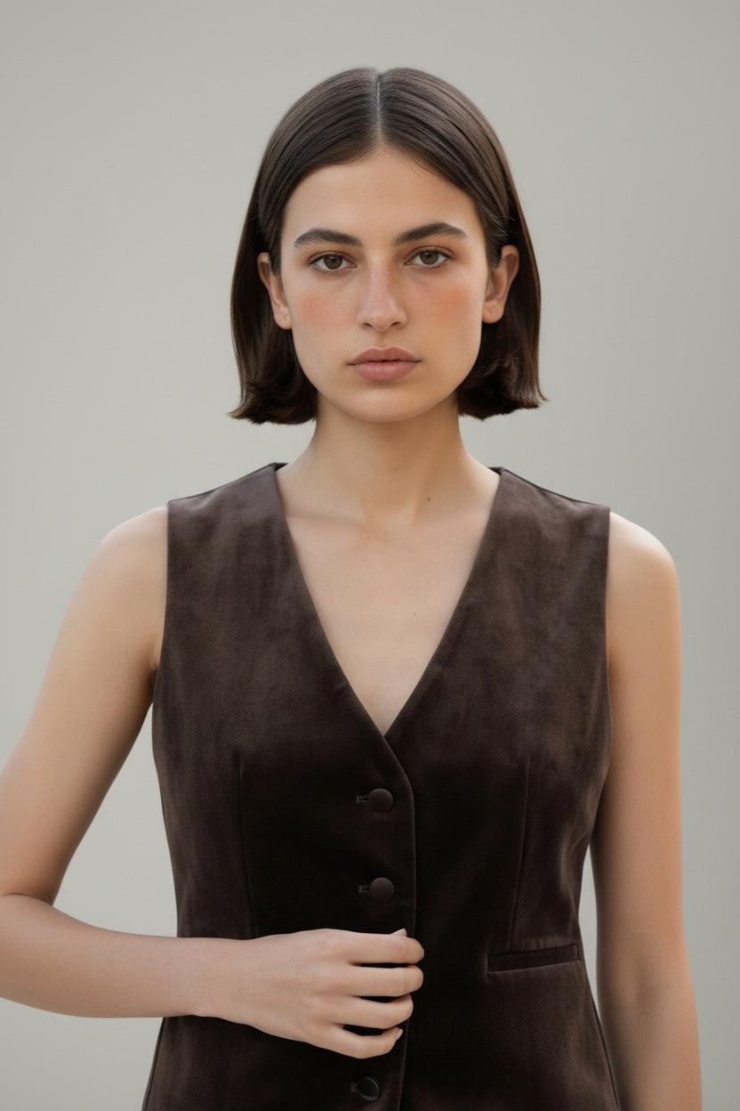 Nine Velvet Gilet Coffee
