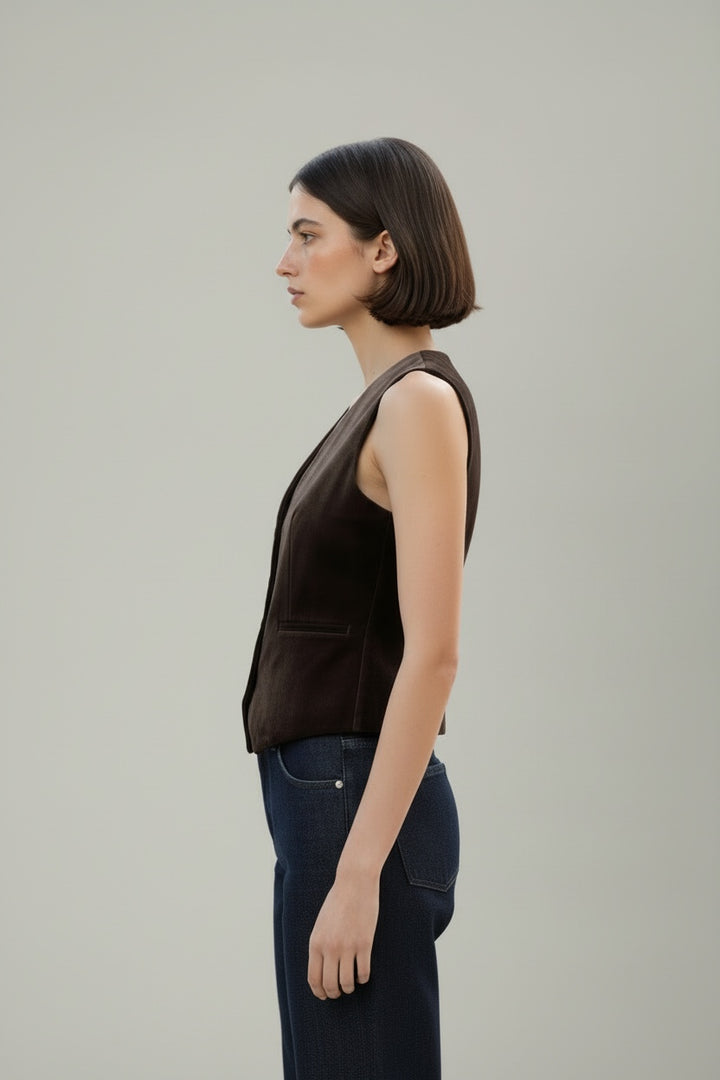 Nine Velvet Gilet Coffee