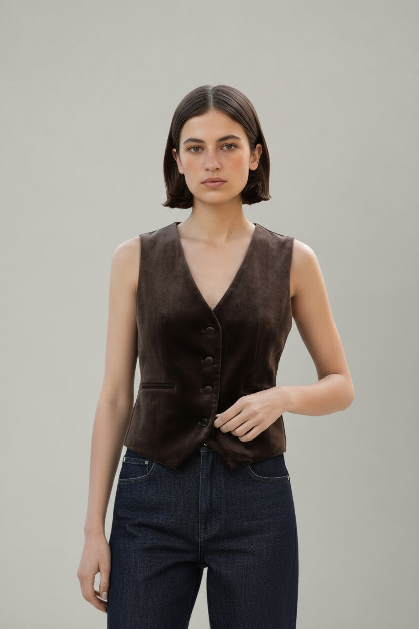 Nine Velvet Gilet Coffee