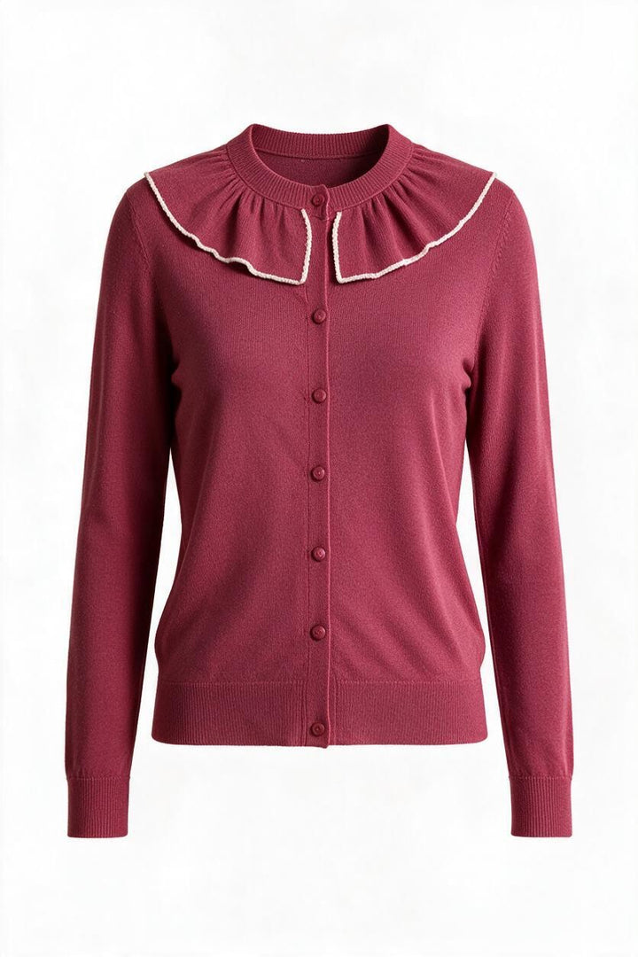 Josie Ruffle Collar Cardigan Brick