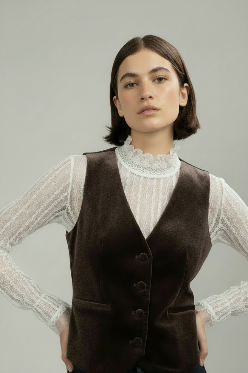 Nine Velvet Gilet Coffee