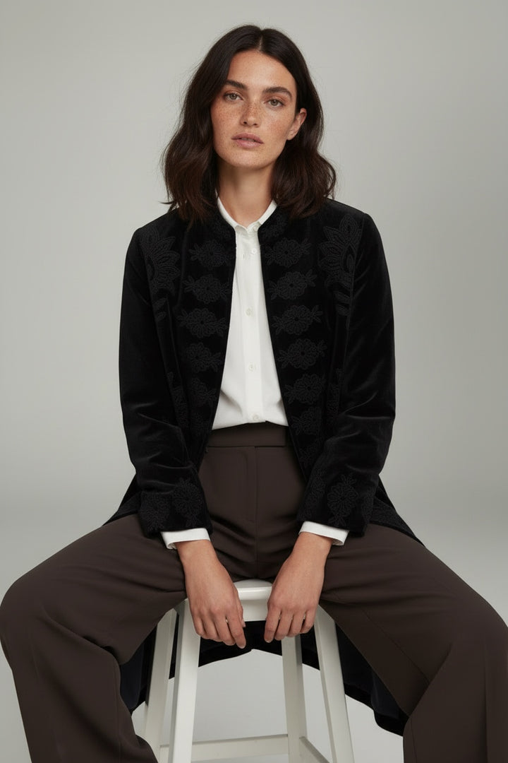 Jennie Velvet Midi Black Coat