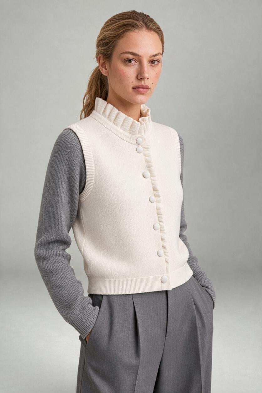 Gigi Ruffle Knit Vest Ivory