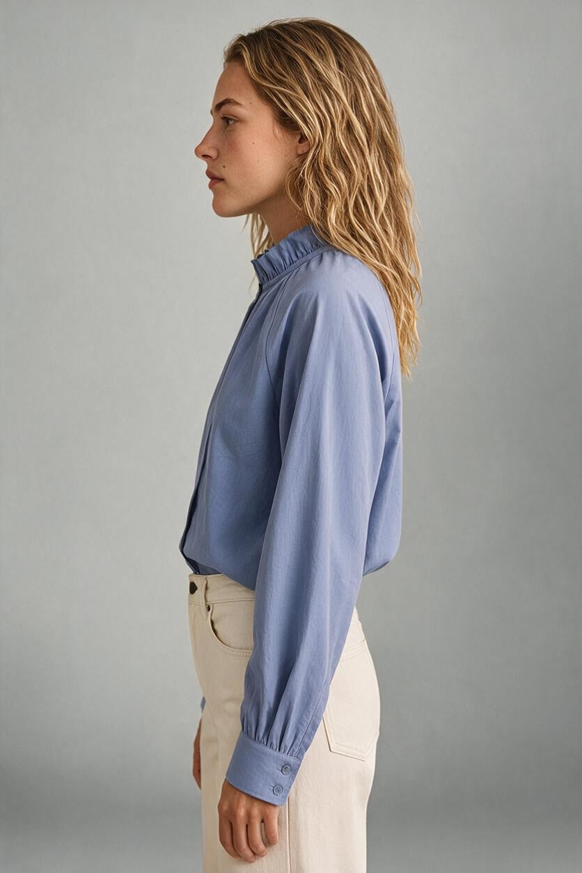 Clara Ruffle Blouse Dusty Blue