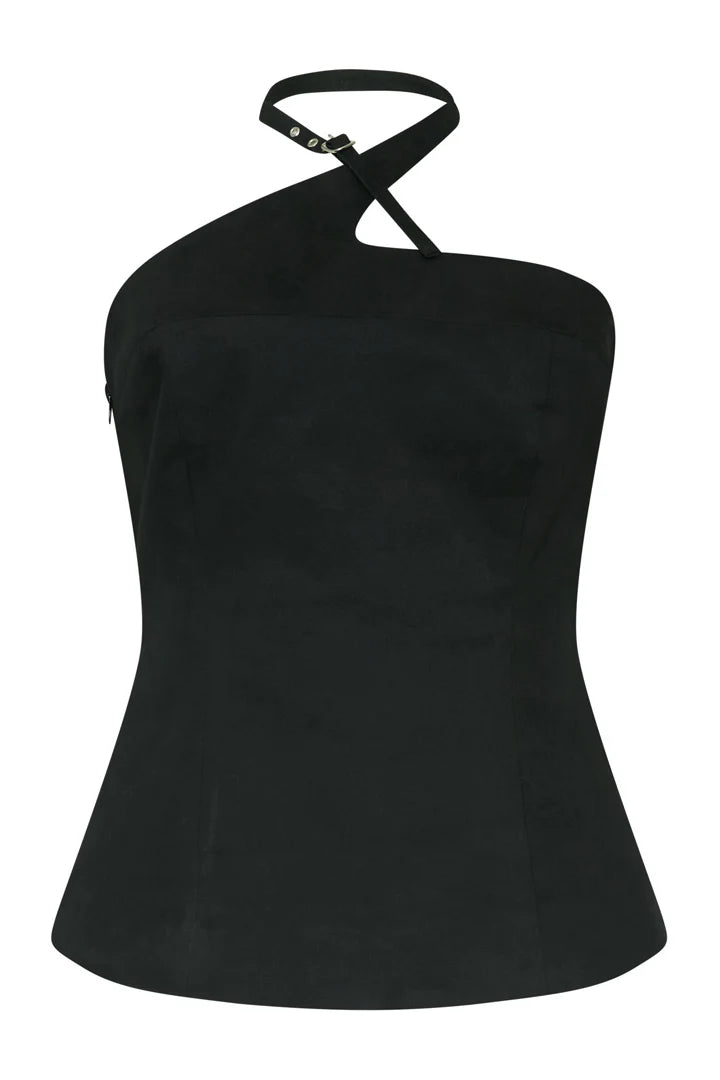 Bouclé Buckle Top – Black