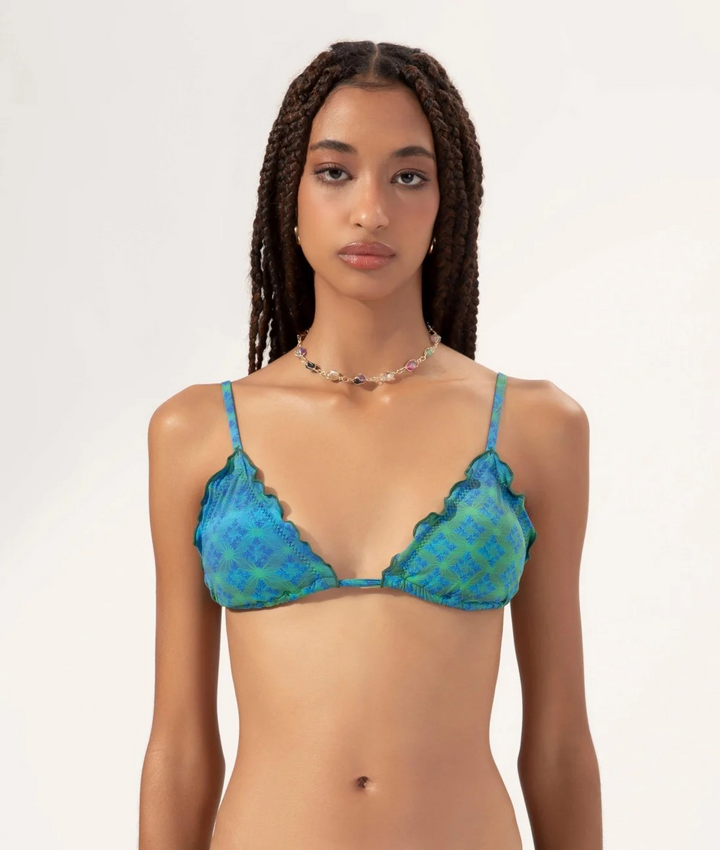 Sunset Dolce Cobalt Blue Frilled Triangle Bikini Set