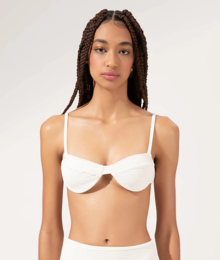 Sunset Off-White Straight Balconette & High-Waist Comfort Bikini Set