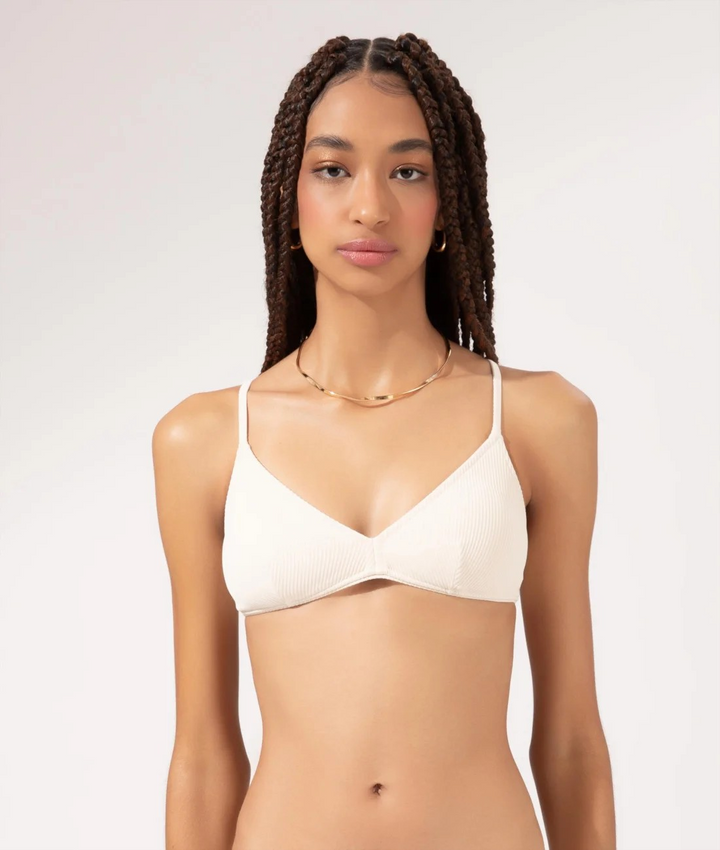 Sunset Madras Off-White Fixed Triangle Bikini Set