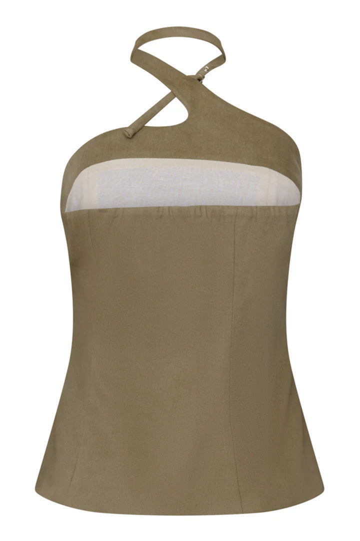 Bouclé Buckle Top Beige