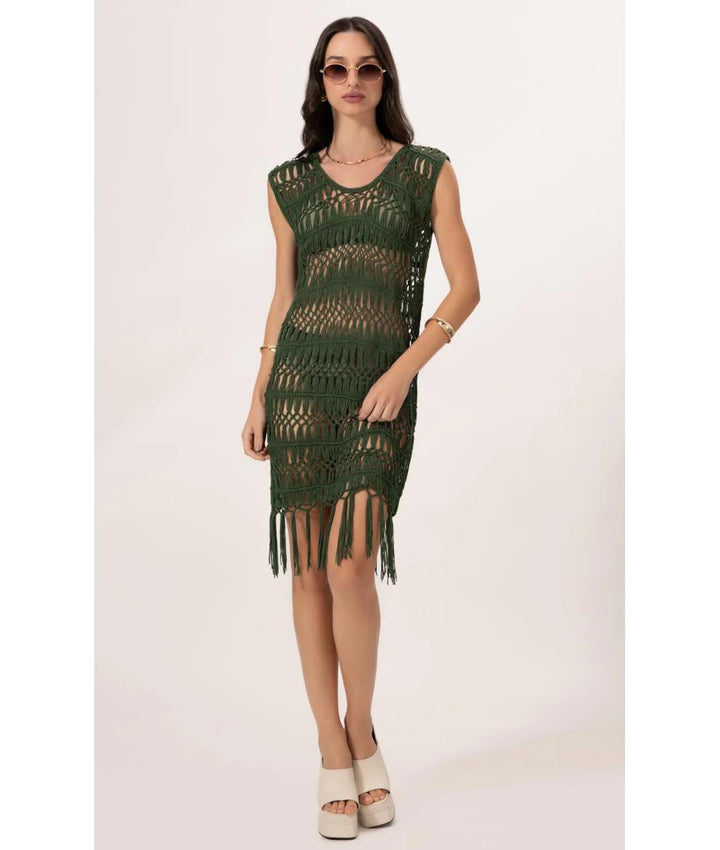 Green Mixed Crochet Mini Dress