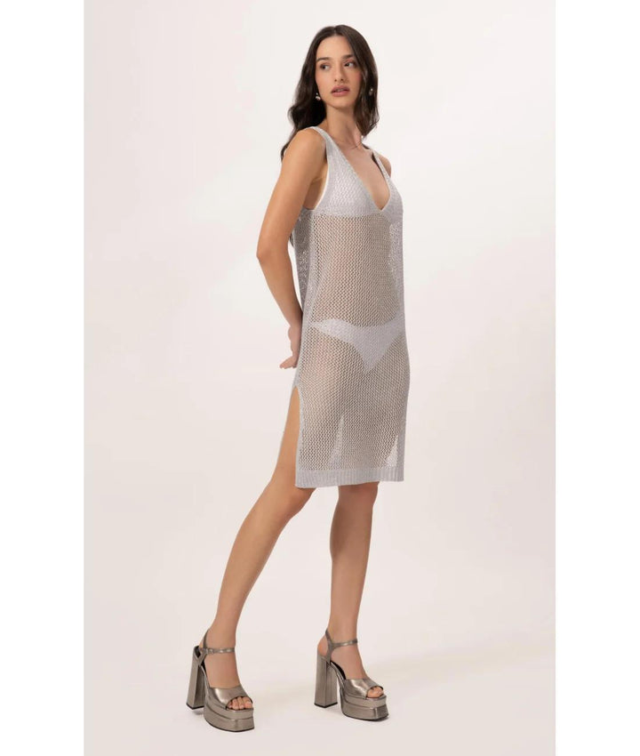 Silver Open-Knit Mini Dress