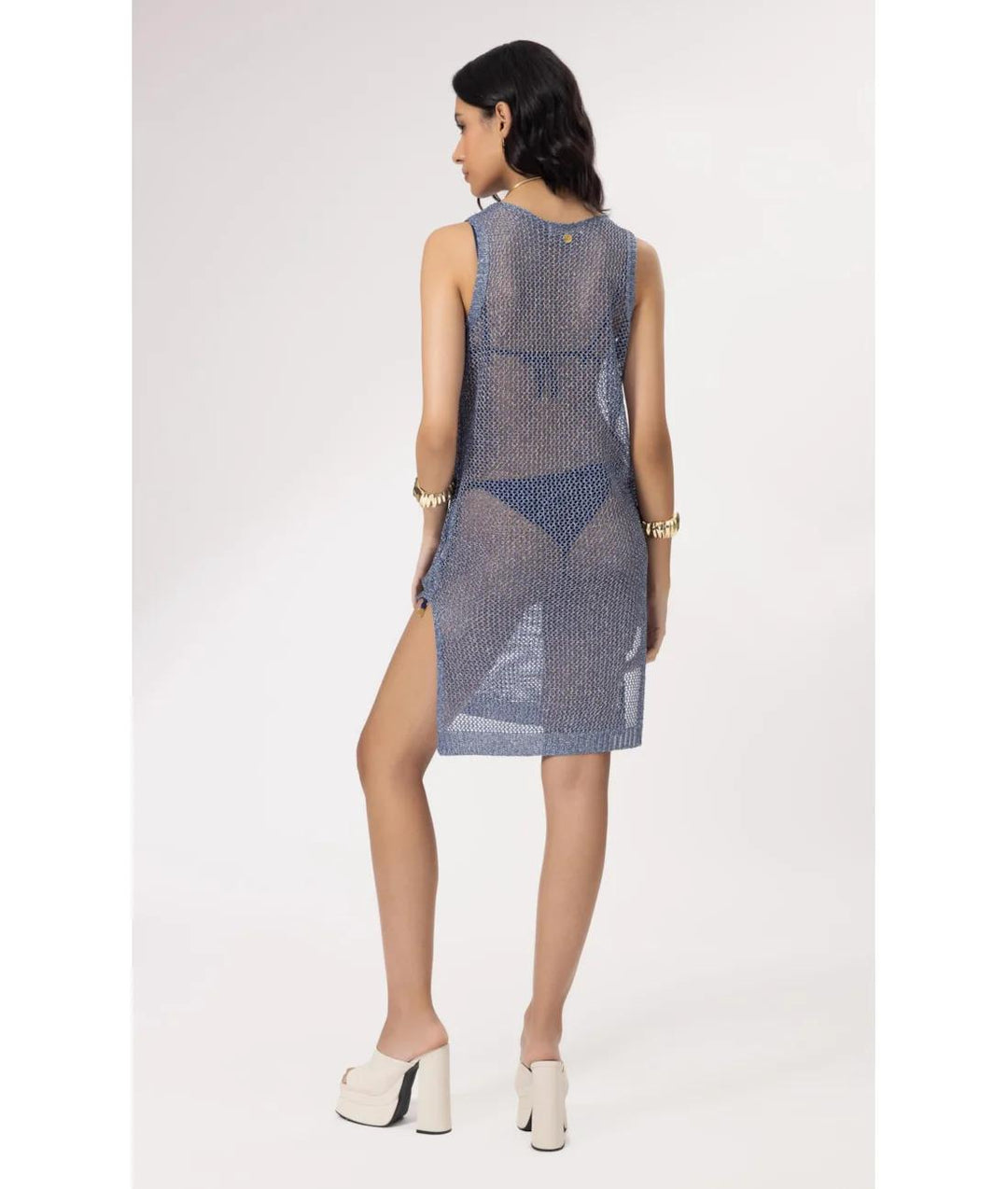 Light Blue Metallic Knit Mini Dress