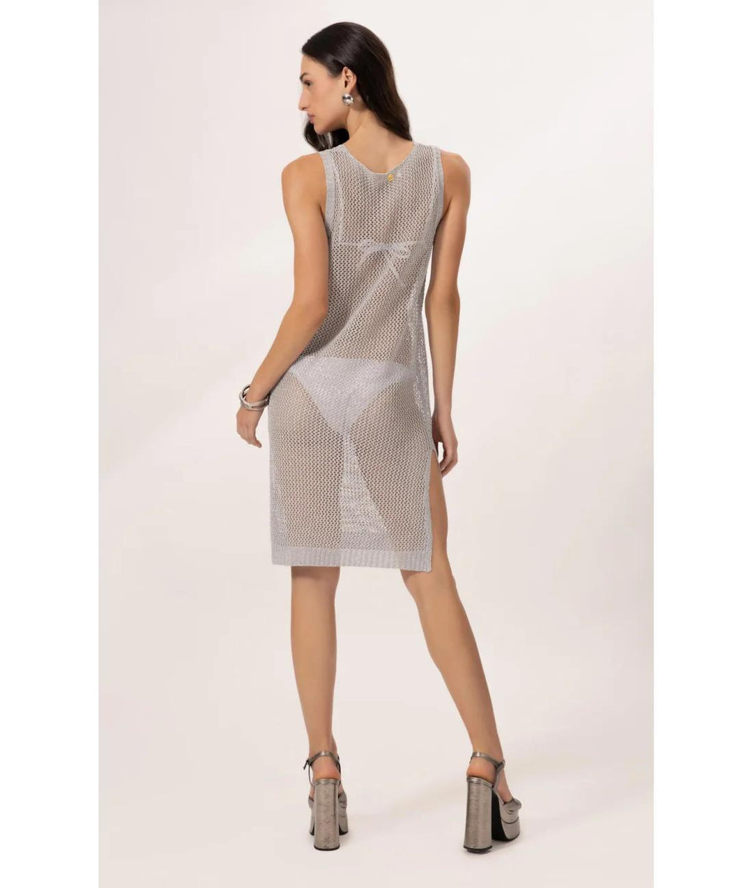 Silver Open-Knit Mini Dress