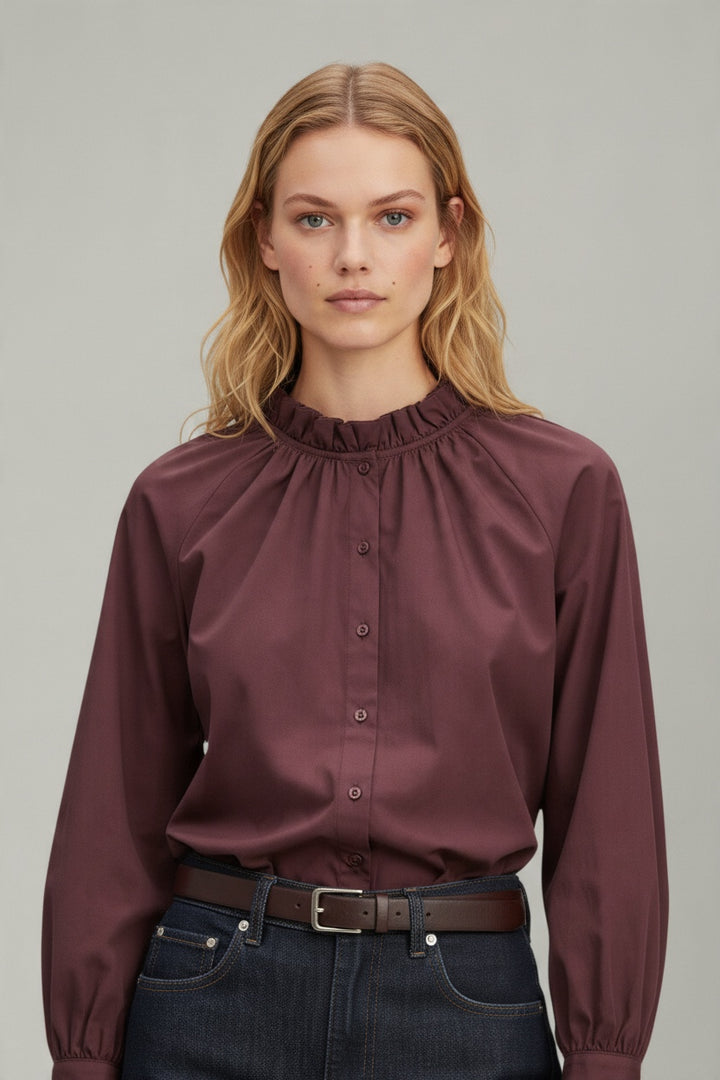 Clara Ruffle Blouse Burgundy