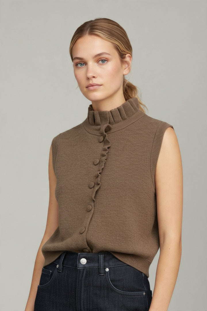 Gigi Ruffle Knit Vest Mocha