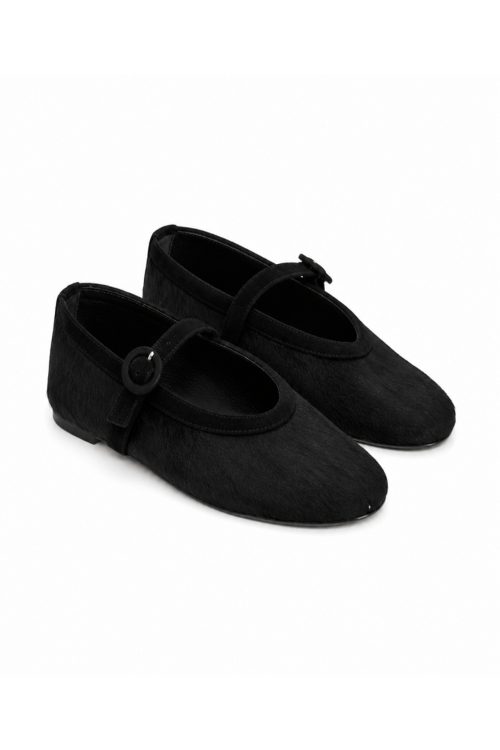 Pony Hair Ballet Flats Black