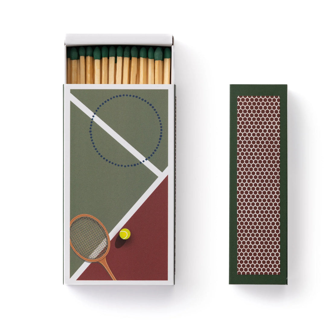 Matches in a box with tennis racket and ball design
