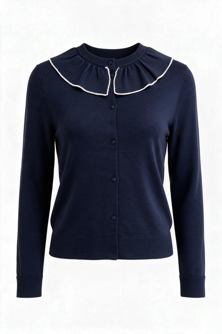 Josie Ruffle Collar Cardigan Navy