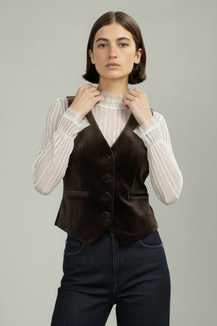 Nine Velvet Gilet Coffee