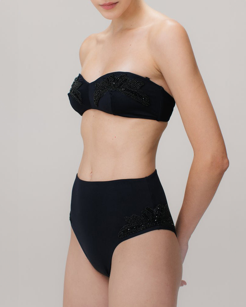 Embroidered Gemstone Bandeau + Embroidered Gemstone Hot Pants - Black