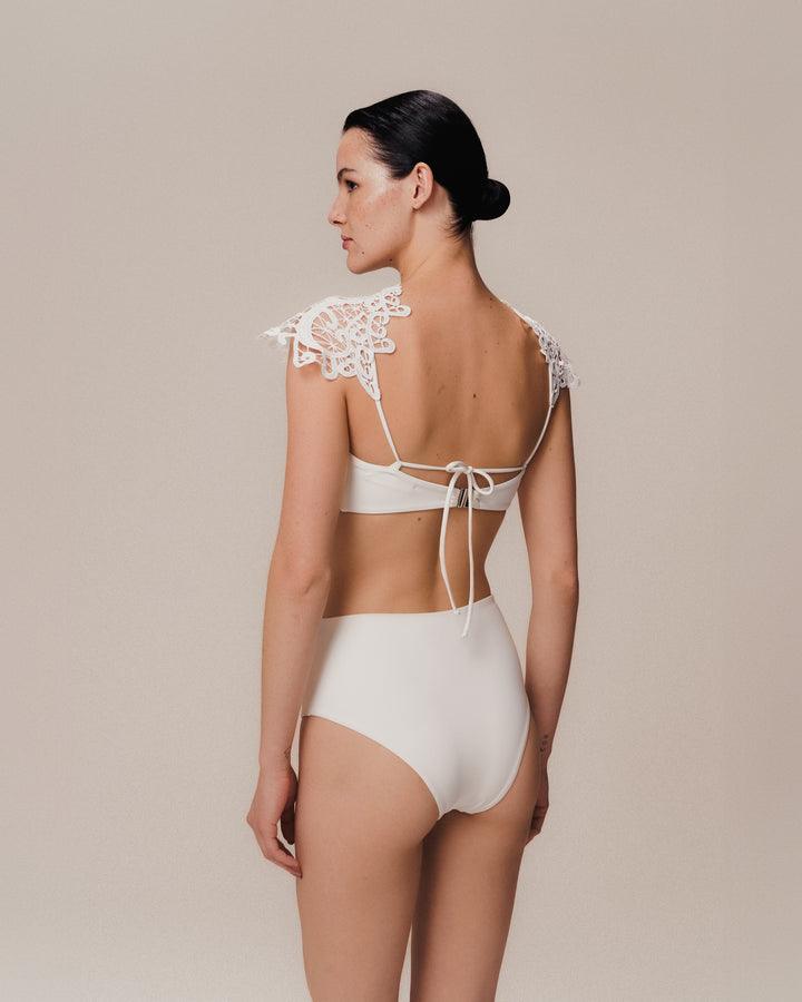 Embroidered Intaglio Trikini White