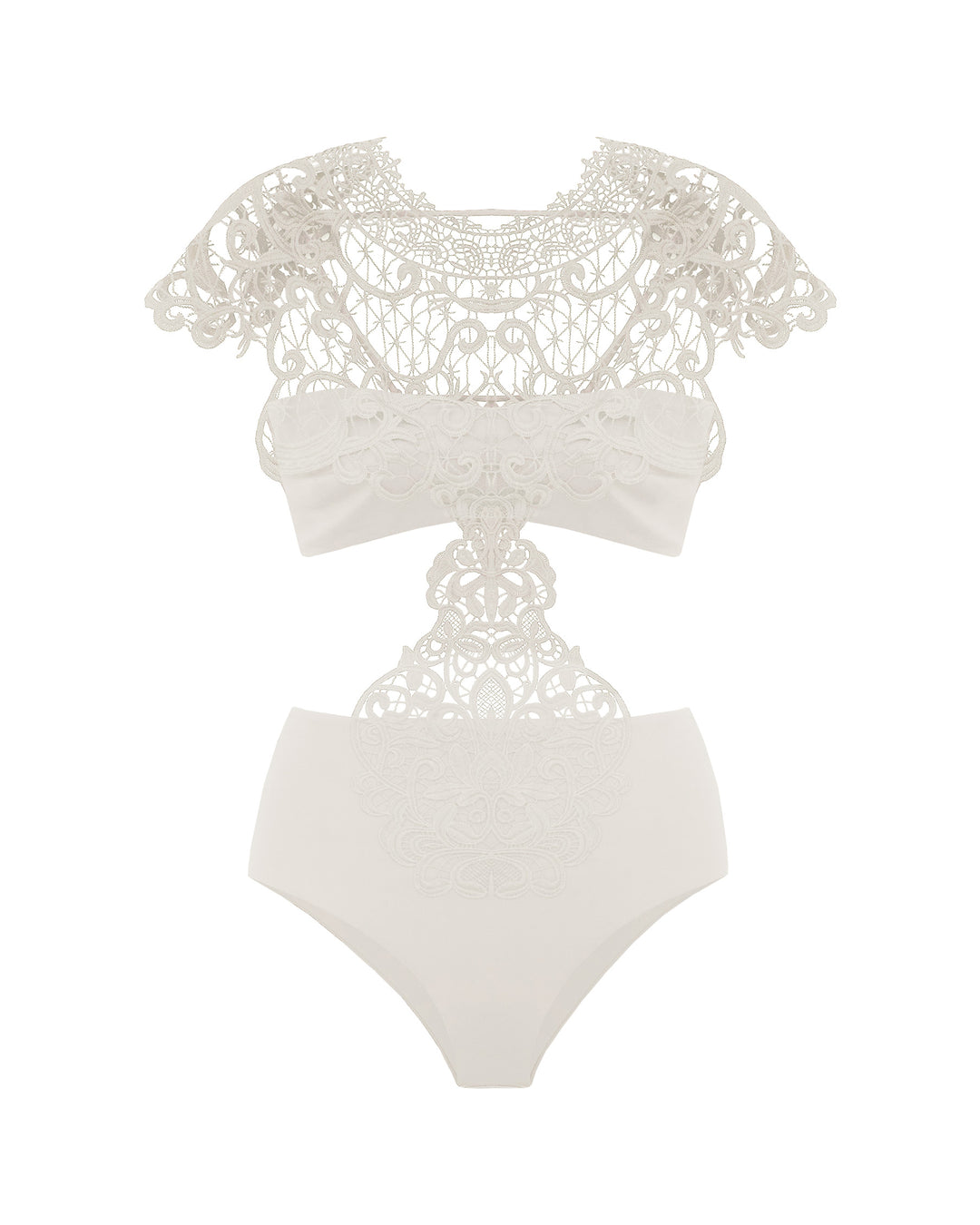 Embroidered Intaglio Trikini White