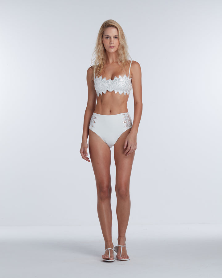 Embroidered Sequin Bandeau + Embroidered Sequin Hot Pants Off White